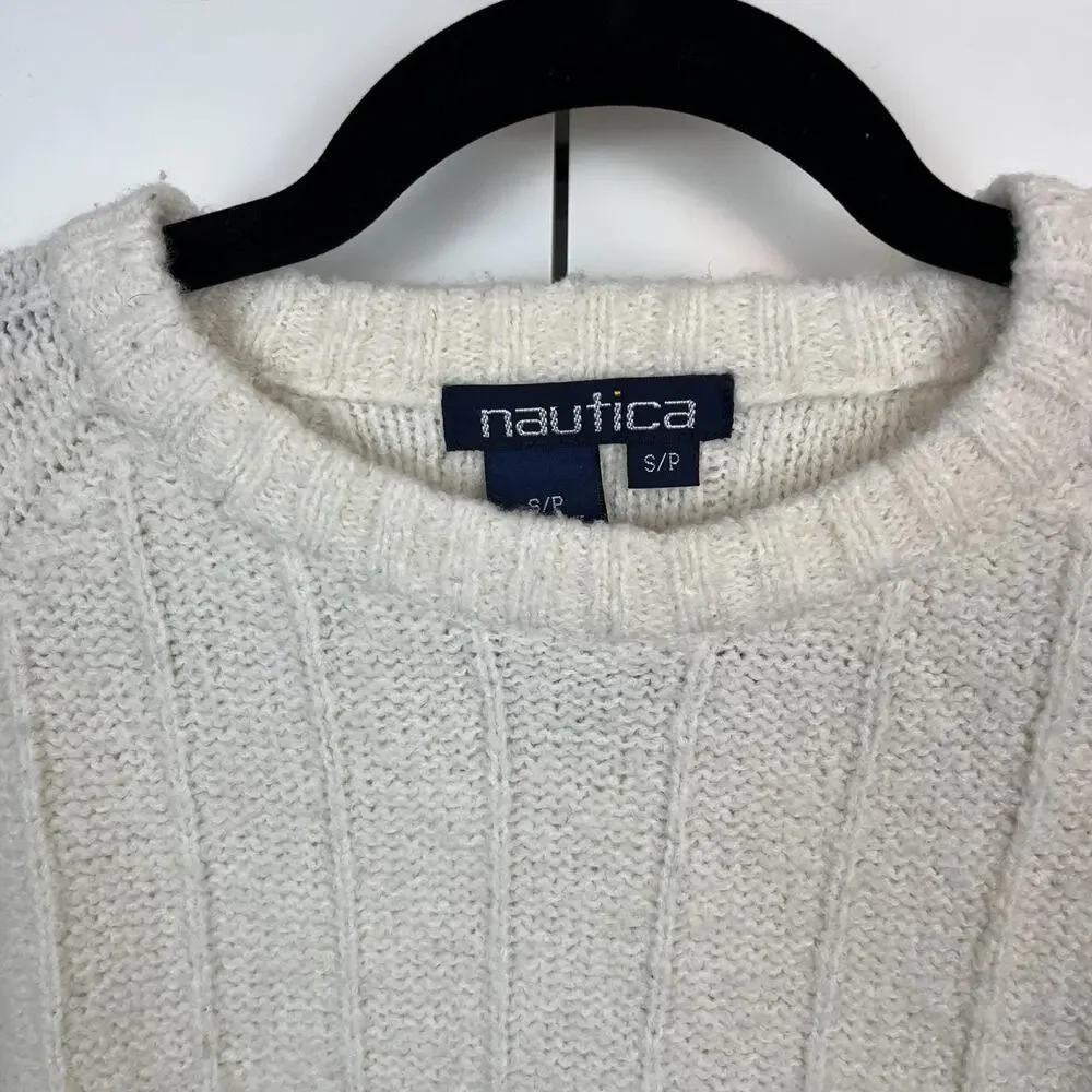 Nautical fisherman ribbed knit cream oversize sweater S
